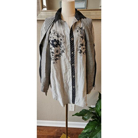 NWT VTG Casey & Max Emb Gingham Patchwork Vest and Shirt Set Women Large Black - Picture 6 of 11